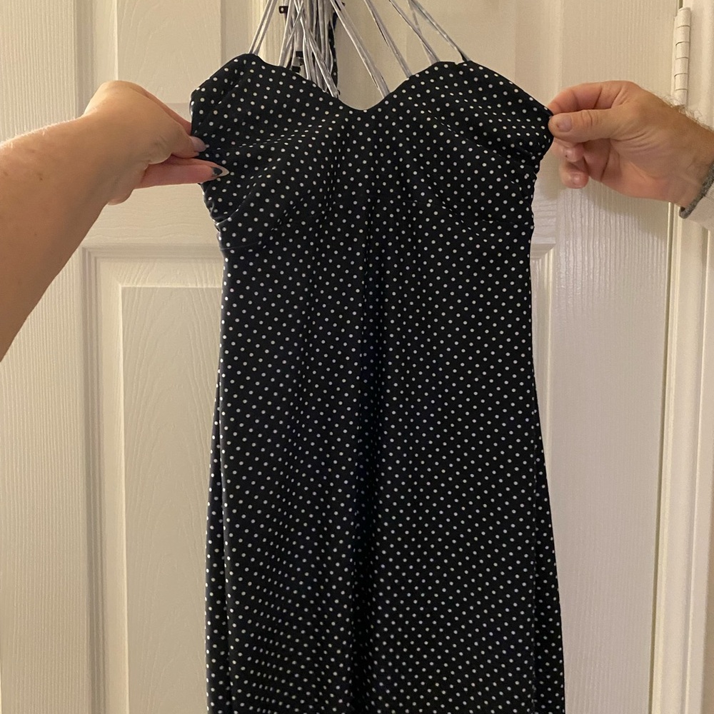 Elegant Black and White Polka Dot Backless Dress
